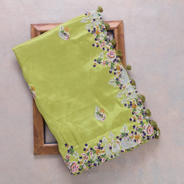parrot green Colour Rangoli Silk Sequence Embroidery Work Saree With Blouse - Image 3