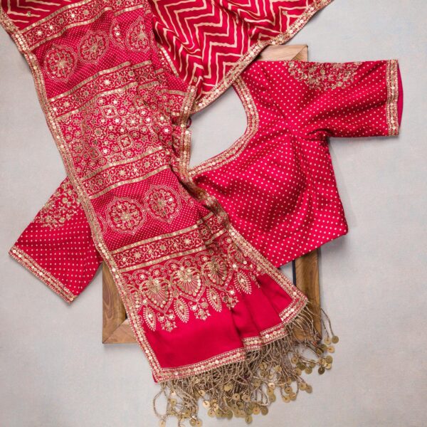 Red Colour Rangoli Silk Sequence Embroidery Work Saree With Blouse - Image 3