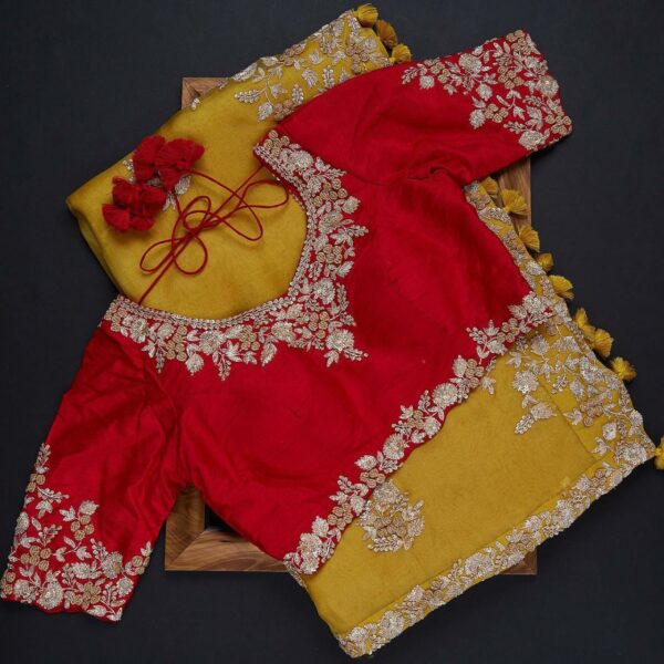 Yellow and Red Colour Rangoli Silk Sequence Embroidery Work Saree With Blouse