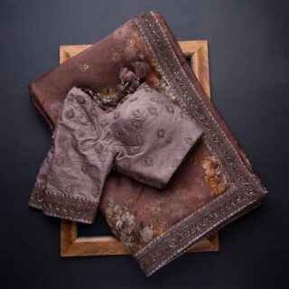 Brown Colour Organza Silk Sequence Embroidery Work Saree With Blouse