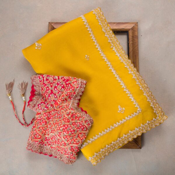 Yellow & Pink Colour Rangoli Silk Sequence Embroidery Work Saree With Blouse