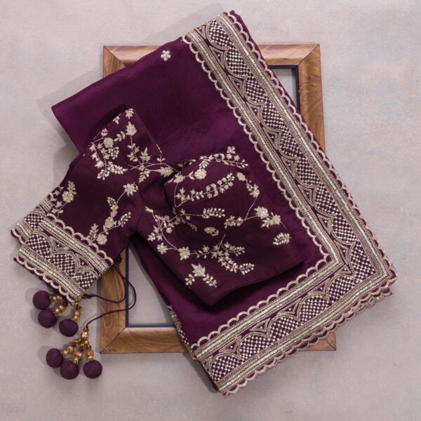Violet Colour Rangoli Silk Sequence Embroidery Work Saree With Blouse