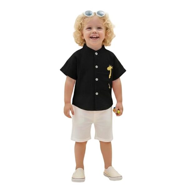 Baby Boys Cotton Shirt | Mandarin Collar Half Sleeve Shirt with Cute Printed Design | Button Front Soft Fabric Shirt | Comfortable Stylish Top Wear for Babies