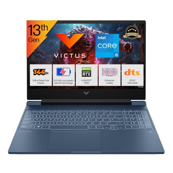 P Smartchoice Victus, 13th Gen Intel Core i5-13420H, 4GB RTX 3050, 16GB DDR4(Upgradeable) 512GB SSD, 144Hz, 300nits, FHD, 15.6’’/39.6cm, Win11, Office24, Blue, 2.29kg, fa2190/fa2191tx Gaming Laptop
